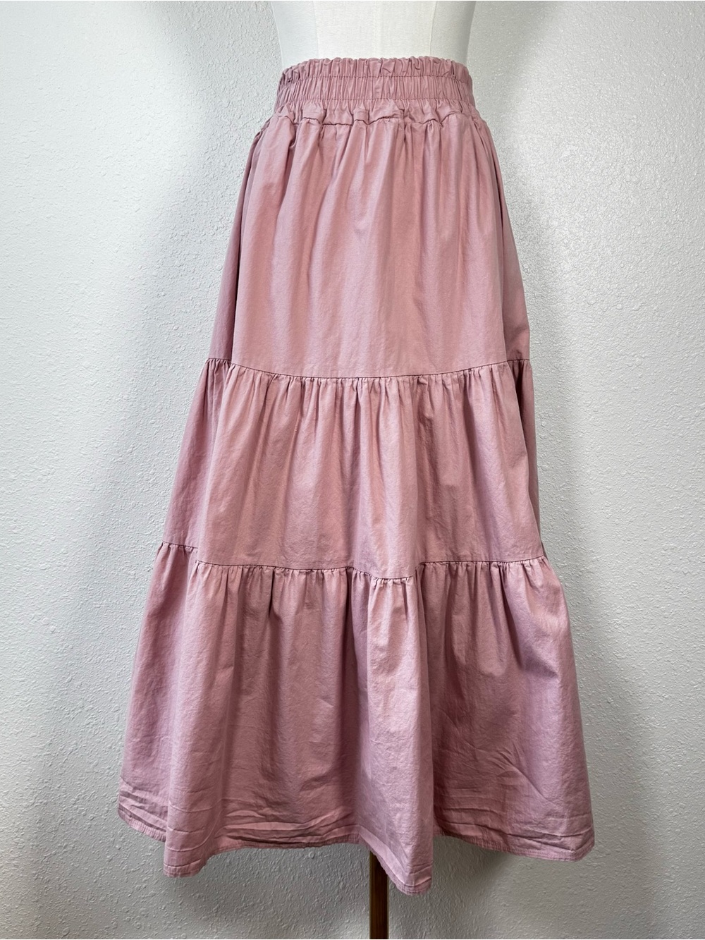 ⁠Dusty Rose Pink Tiered Maxi Skirt Soft Girl balletcore clean Boho Cottage M⁠